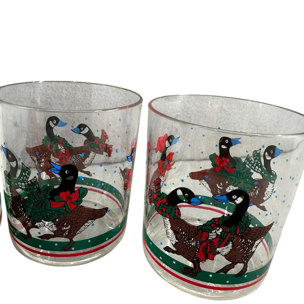 Vintage Holiday Goose Ice Bucket Set with Plastic Glasses Christmas Taiwan 1980s